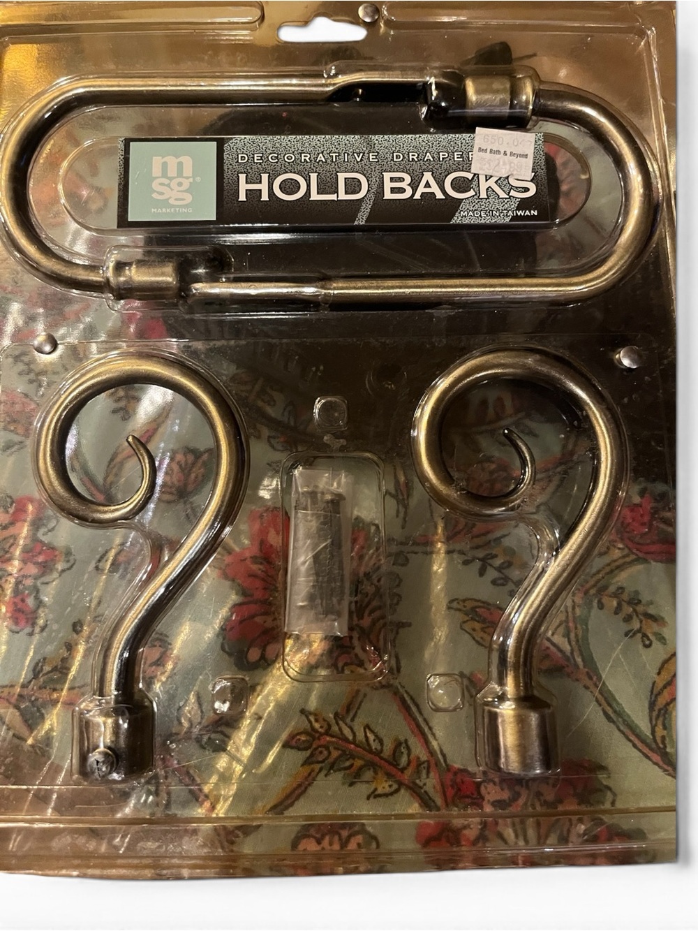 Decorative Drapery Hold Backs in Antique Brass